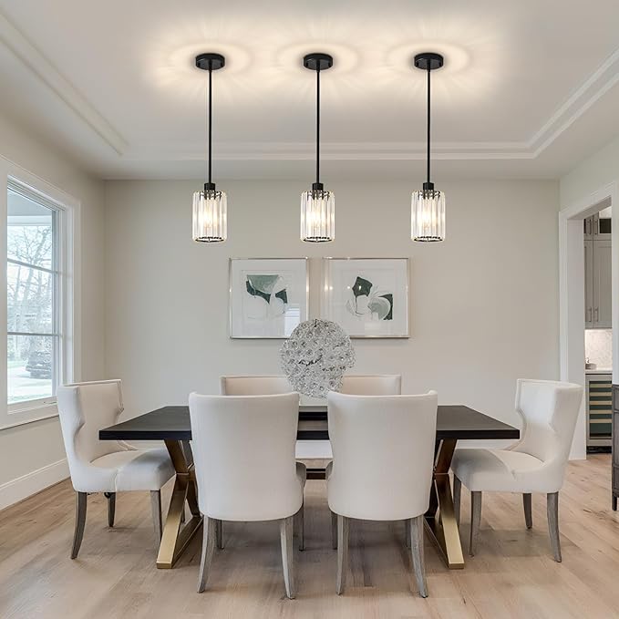 Black Pendant Light Fixtures, 3 Pack Crystal Kitchen Pendant Lighting Over Island, 1-Light Mini Modern Pendant Lights for Kitchen Island, Dining Room, Hallway, Foyer, Entryways