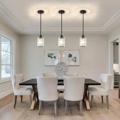 Black Pendant Light Fixtures, 3 Pack Crystal Kitchen Pendant Lighting Over Island, 1-Light Mini Modern Pendant Lights for Kitchen Island, Dining Room, Hallway, Foyer, Entryways
