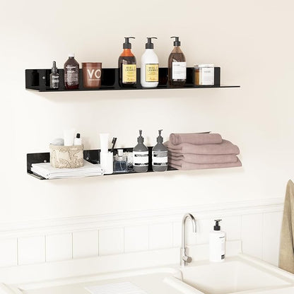 Sezanrpt 30 Inches Acrylic Long Wall Shelf Set of 2, Black Wall Mounted Acrylic Bathroom Storage Shelves Display Organizer, 2 Pack(30 Inch)