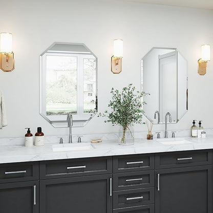 Chende 2 Packs Bathroom Mirror for Wall, 24"x30" Octagon Frameless Mirror with Beveled Edge, Vanity Mirror for Bathroom Living Room Bedroom Vertical or Horizontal
