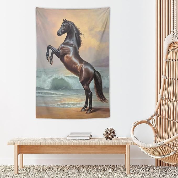 JYOUQOC Horse Animal Stands On The Beach Tapestry Wall Hanging Large Wall Art Decor Flag Backdrop for Bedroom Living Room Dorm 40"×60"