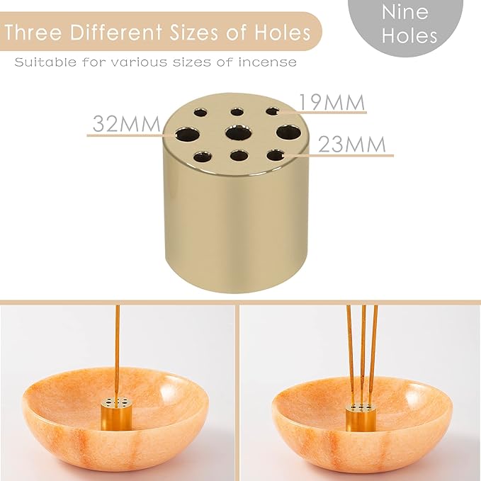 Rare Natural Red Marble Incense Holder, Beautiful Incenses Burner for Meditation, 9 Incense Holes Suitable for Most Incenses Types, Easily Grab All Incense Ash (Sunset Red)