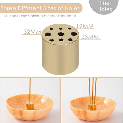 Rare Natural Red Marble Incense Holder, Beautiful Incenses Burner for Meditation, 9 Incense Holes Suitable for Most Incenses Types, Easily Grab All Incense Ash (Sunset Red)