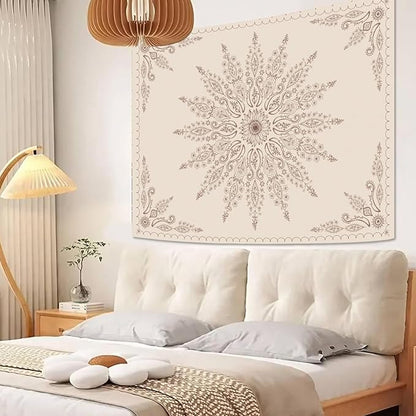Fowocu Boho Floral Mandala Tapestry for Bedroom Aesthetic Bohemian Flower Wall Tapestry Beige Hippie Indian Small Tapestries Wall Hanging for Living Room Dorm Decor 40 x 30 Inch