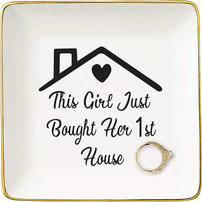 Happy New Home Gift,Congrats Gifts Realtor to Homeowner-First Time Housewarming Present-New Home Owners Present for Woman-Jewelry Tray Trinket Holder Ring Dish-Just Bought Her 1st House