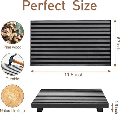Renawe Black Bathroom Counter Tray Organizer Wood Riser Stand Kitchen Countertop Trays Wooden Pedesta Display Dish Soap Dispenser Holder for Bathroom Decor Sink Accessories Vanity Tray