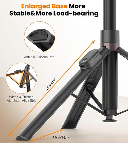 TONEOF 66" Automatic Tripod,Auto-Open Phone Tripod Stand with Magnetic Rechargable Remote,Selfie Stick Tripod 360° Vertical & Horizontal Rotatable,Stable Travel Tripod for iPhone/Android(Black)