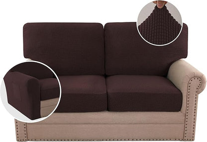 H.VERSAILTEX Multi-Pieces Sofa Covers Stretch Couch Covers Form Fitted Seats and Back Cushions Covers (2 Seat Covers Plus 2 Back Cusion Covers, Bonus 2 Armrest Covers), Chocolate