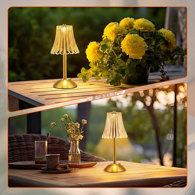 Liliful 2 Pcs LED Portable Cordless Table Lamp Touch Battery Operated Rechargeable Gold Desk Lamp 3 Color Dimmable for Bedroom Living Room Dining (Gold,Rose Style)