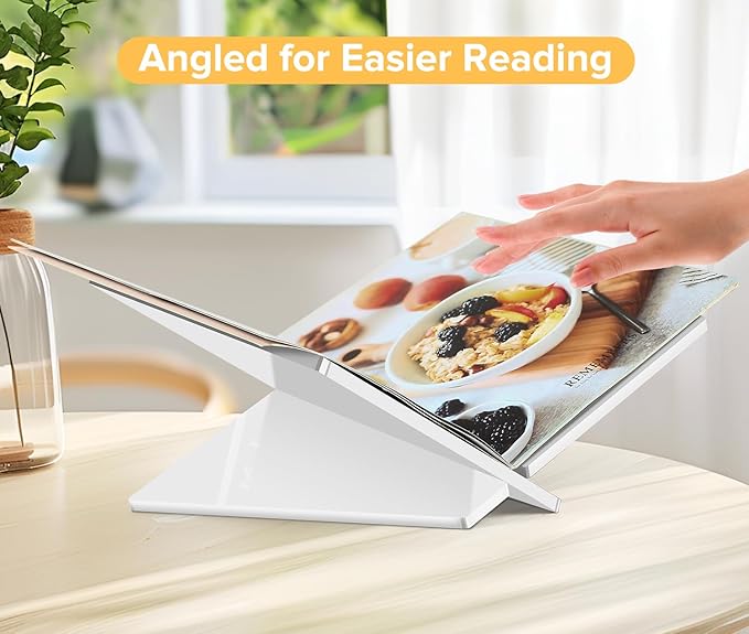 Acrylic Book Stand Large White Acrylic Book Holder, 12.5" x 9.5" x 5.7", Open Book Holder Stand for Display and Reading Cookbooks, Art Books, Bibles, Magazines - Home and Office (White, Large)