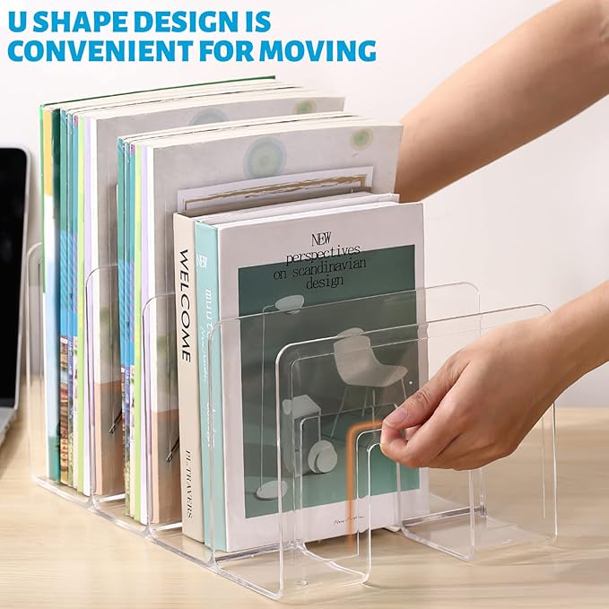 SAYEEC Acrylic File Holder, Clear File Sorter Desk File Organizer, Sturdy Desktop File Folder Organizer Rack for Envelopes Mail Letter Paper Notebook Electronics Office Supplies (4 Sections, 4 Pack)