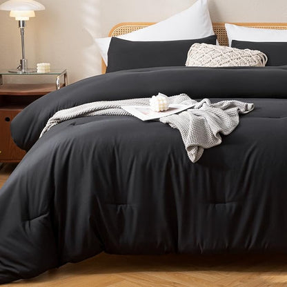 ROSGONIA Oversized King Comforter Black, 3pcs(1 Boho Comforter & 2 Pillowcases) Soft Lightweight Oversized King Size Comforter Sets All Season Bedding