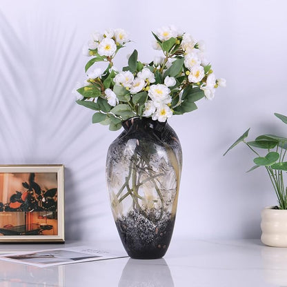 Abstract Art Hand Blown Glass Vase, Black Smoke Glass Vase for Flowers, Elegant Wide Mouth Glass Vase for Centerpieces, Vintage Glass Farmhouse Vase, Unique Modern Vase Decor for Home