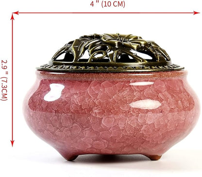 Ceramic Incense Burner with Incense Stick Holder + Insulation use for Stick or Coil Incense, Sage Cones and Frankincense (Violet)