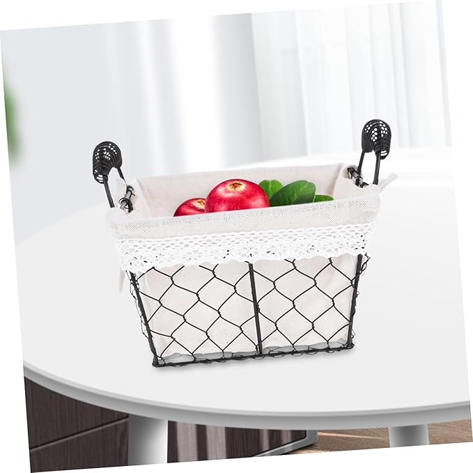 Iron Wire Fruit Basket with Handle Cotton Lined Storage Organizer for Kitchen and Home Multifunctional Tabletop Bread and Snack Holder Stylish Decorative Wire Basket for Household