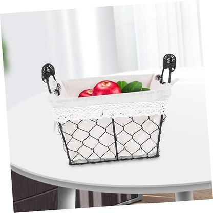 Iron Wire Fruit Basket with Handle Cotton Lined Storage Organizer for Kitchen and Home Multifunctional Tabletop Bread and Snack Holder Stylish Decorative Wire Basket for Household