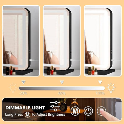 Vanity Mirror with Lights, Led Makeup Mirror, Lighted Makeup Mirror with 3 Color Dimmable Lights, Smart Touch Screen Control, Aluminum Metal Frame,USB Charging Port