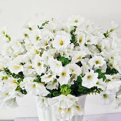 Artificial Silk Flowers for Outdoor Decoration,12 Bundles Faux Flowers Colorful Morning Glory with Eucalyptus Fake Plants Greenery UV Resistant for Outside Front Door Planter Porch Patio Yard