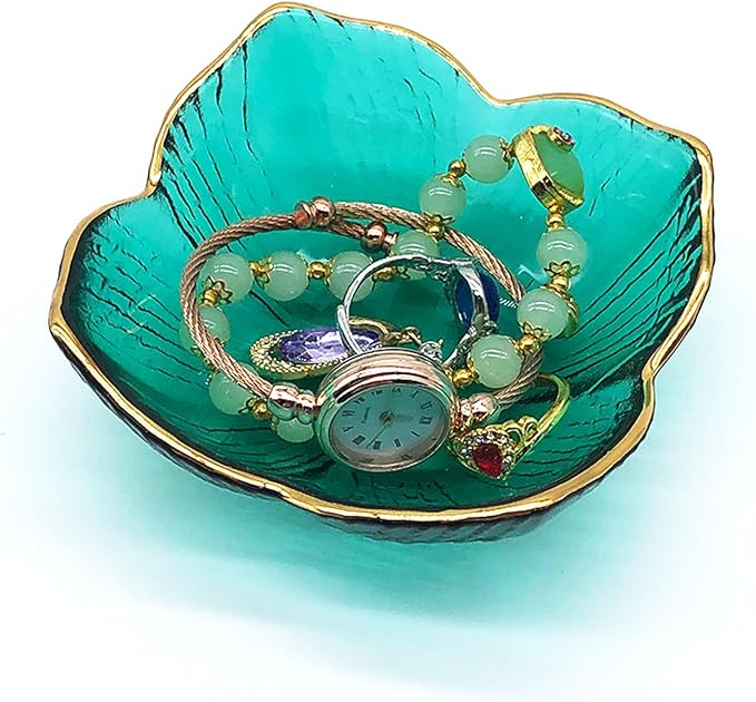 Flower Small Ring Dish Jewelry Tray, Glass Jewelry Dish for Women, Nightstand Decor Jewelry Plate Trinket Dish, Bathroom Jewelry Holder Dish, Jewelry Bowl for Rings, Earrings, Key Dish Gifts