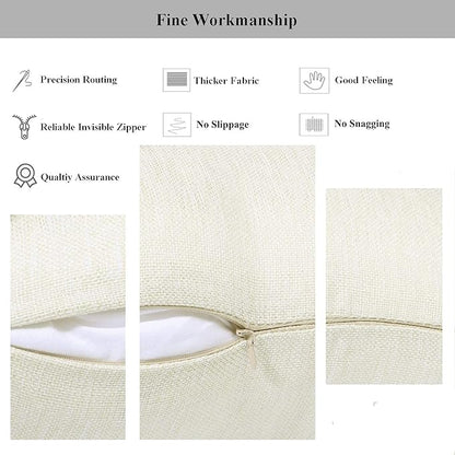 Linen Throw Pillow Covers 18 x 18 Beige Decorative Blank Couch Pillow Covers for Sublimation Bed Sofa Farmhouse Cushion Cases Set of 4