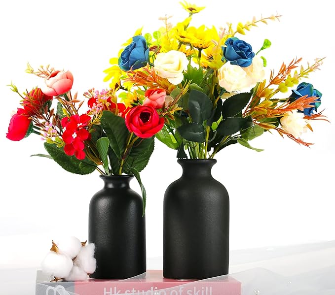 Ceramic Black Small Vase, Dry Flower Vases Minimalism Style for Modern Table Shelf Fit Fireplace Bedroom Kitchen Living Room Home Decor (Black, Medium)
