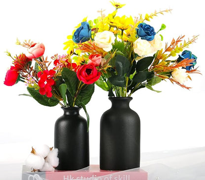 Ceramic Black Small Vase, Dry Flower Vases Minimalism Style for Modern Table Shelf Fit Fireplace Bedroom Kitchen Living Room Home Decor (Black, Medium)
