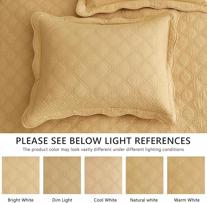 CHIXIN Oversized Cotton Bedspread King Size - Real Stitching - Luxury Quilted Bedding Cover for All Season, Reversible, Ultra Soft, Lightweight, 3 Piece, Honey Gold