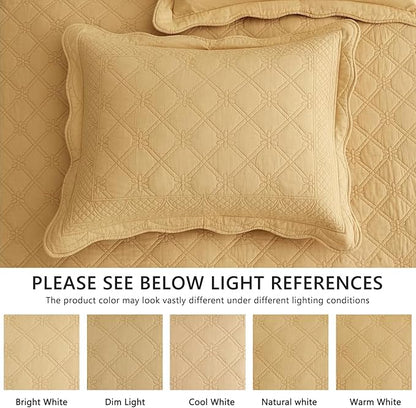CHIXIN Oversized Cotton Bedspread Queen Size - Real Stitching - Luxury Quilted Bedding Cover for All Season, Reversible, Ultra Soft, Lightweight, 3 Piece, Honey Gold