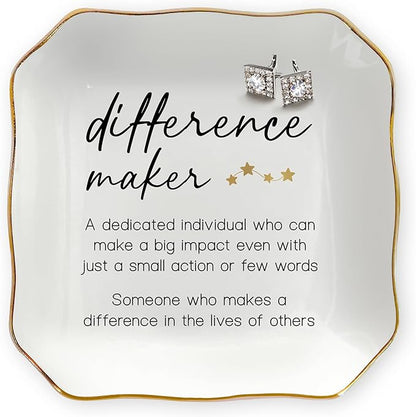 OASSIE Christmas Birthday Gifts for Women - Difference Maker 4"x4" Ceramic Jewelry Dish Tray - Appreciation Thank You Gifts for Women Teacher Coworkers Employee Boss, Retirement Gift for Woman