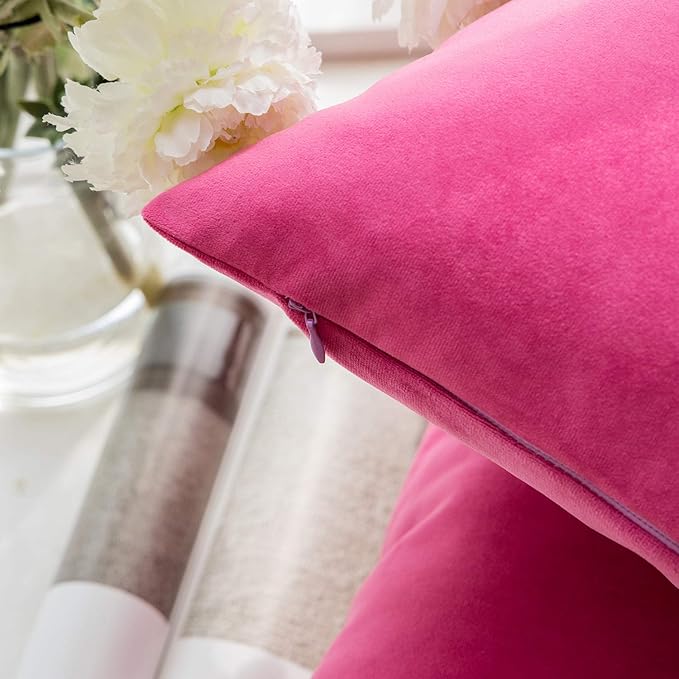 Phantoscope Pack of 2 Velvet Decorative Throw Decorative Pillow Cover Soft Solid Square Cushion Case for Couch Pink 26 x 26 inches 65 x 65 cm