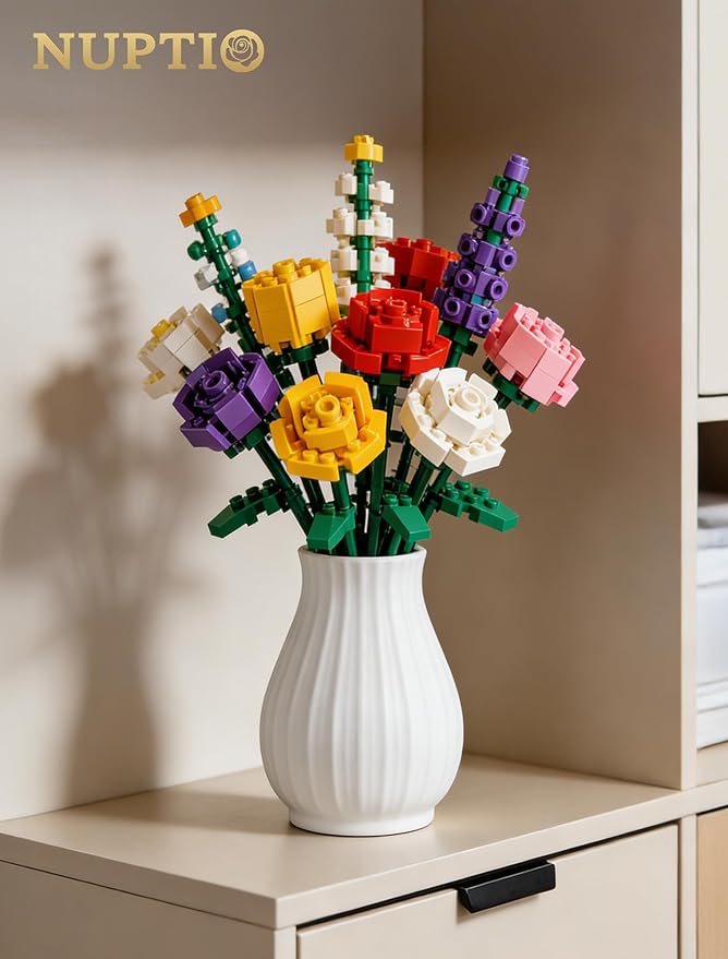 NUPTIO Ceramic Flower Vase for Bouquet: 8.07" Tall White Vases for Home Decor - Modern Decorative Table Centerpiece for Living Dining Room Kitchen Decor