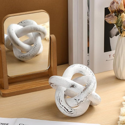 3 Link Wood Knot Decor Rustic Home Décor Accents Hand Carved Coffee Table Decoration, Boho Chain Link Decoration, Modern Shelf, Rustic Objects for Home Living Room Bedroom(Retro White)