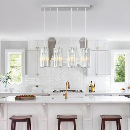 Chrome Pendant Lighting Modern Pendant Light, Mini Crystal Chandeliers,Adjustable Pendant Light Fixture for Kitchen Island Dinning Room Corridor Bedroom(Gold 4-Light)