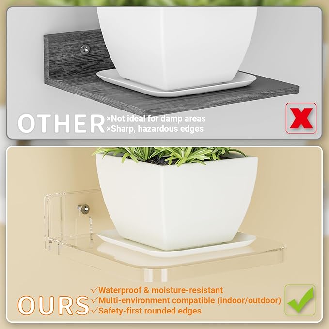 Yieach 5 Inch Mini Shelf for Wall,4 Pack No Drilling Small Adhesive Shelf,Plant Shelves Indoor,Small Acrylic Floating Shelves for Wall and Display Ledges Picture,Funko,Anime Figure,Figurine,Clear