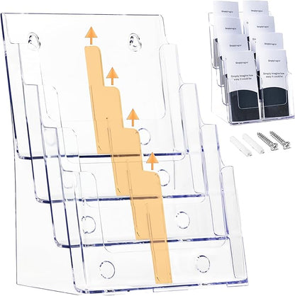 Acrylic Brochure Holder, 4 Tier Clear Literature - 8.5 x 11 inches, Pamphlet Holder, Wall Mount/Countertop Plastic Flyer Display Stand Organizer for Display Flyer, Booklet, Document