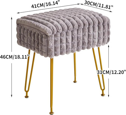 IBUYKE Rectangle Vanity Chair with Storage Space, Footrest Footstool Ottoman, Vanity Stool, Dressing Table Chair, with Anti-Slip Feet, for Makeup Room, Bedroom, Square Grid Pattern, Grey WBD004G