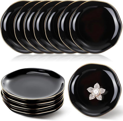 Shappy 12 Pcs Christmas Ceramic Jewelry Tray Gift 4.5 Ring Dish Bulk Decorative Trinket Dish for Birthdays Gift (Black)