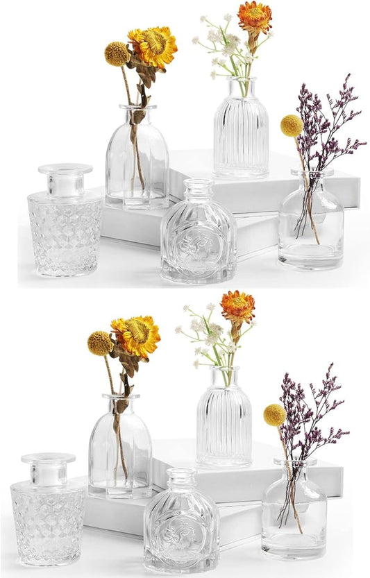 Bud Vases in Bulk - Small Glass Vase Set of 10 Different Shape Vintage, Mini Vases Clear for Flowers, Table, Wedding, Centerpieces, Home Decor