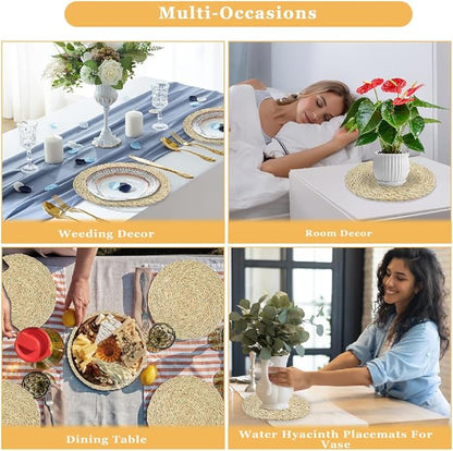 Jute Placemats Set of 6, Jaxbo Natural Boho Table Placemats, Non Slip & Heat Resistant, Individuales Redondos for Dining Table, Wedding, Farmhouse Decor, Christmas(13 inch)