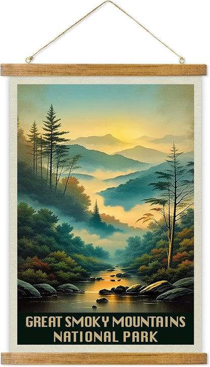 ABoby Vintage Great Smoky Mountains National Park Posters - Retro Style Wall Decor with Wood Frames - Ready to Hang