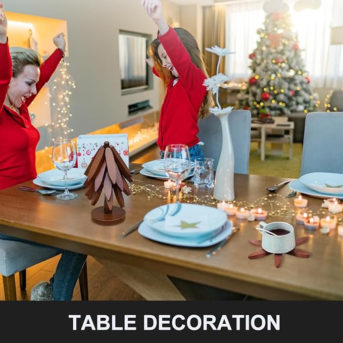 EGO LIFE Wooden Trivet Tree Set for Hot Dishes, 100% Natural Wood, Expandable Design Coaster, Foldable Tree-Sharped Placemats with 4PCS(Walnut Color)