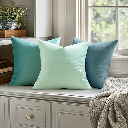 MIULEE Velvet Throw Pillow Covers 16x16 Inch, Pack of 2 - Aqua Green, Soft Solid Decorative Pillow Covers Cushion Cases Modern Luxury Home Decor for Spring Couch Sofa Bedroom Livingroom