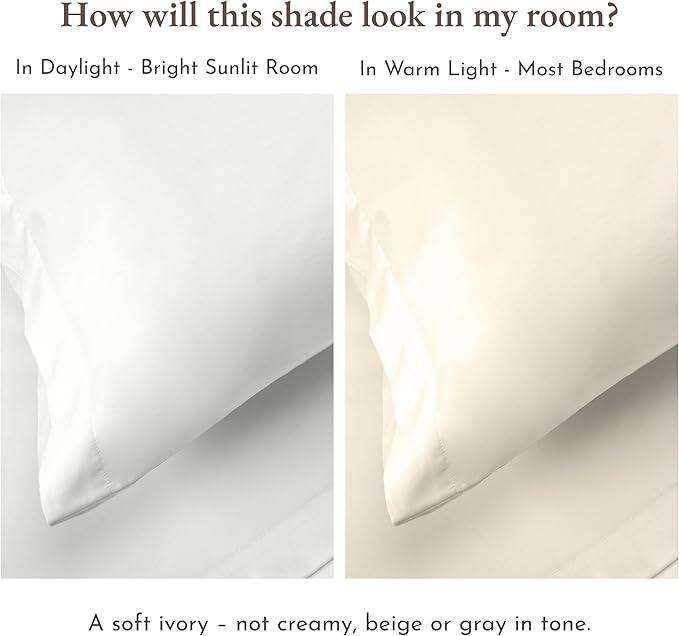 California Design Den King Sheet Set - Natural 100% Cotton Sateen Sheets King Size Set with Deep Pockets, Soft Sateen Weave, Breathable and Durable Bedding Ivory (Eggshell)