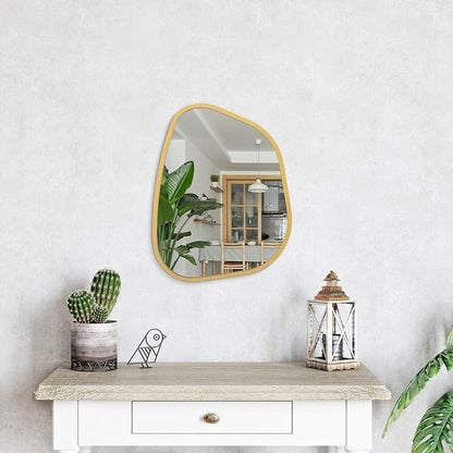 Irregular Asymmetrical Mirror Wall Mounted, Unique Vanity Mirror, Shaped Dressing Mirror Decorative for Living Room, Bathroom, Bedroom, Entryway Wall Decor Gold 16"x12"