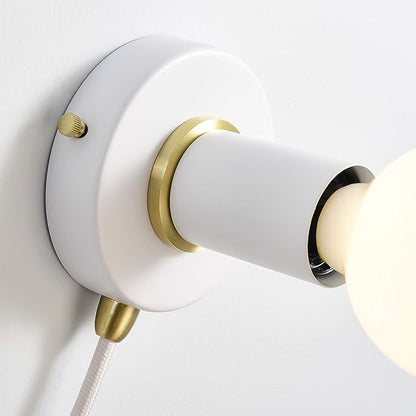 BRIGHTTIA Plug-in Simple Ring Wall Sconce - White/Gold - Portable Wall Lamp with 15Ft Cord & Plug for Rental Apartments - Versatile Lighting - No Wiring Needed (BW0005-1WGP)