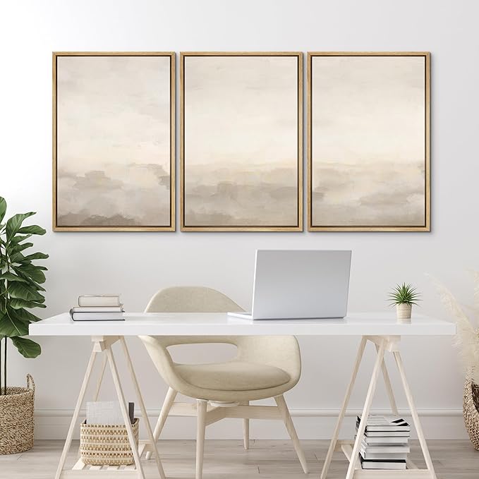 MUDECOR Framed Canvas Print Wall Art Abstract Minimalist Modern Art Neutral Home Decor for Bedroom - 16"x24"x3 Natural