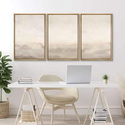 MUDECOR Framed Canvas Print Wall Art Abstract Minimalist Modern Art Neutral Home Decor for Bedroom - 16"x24"x3 Natural