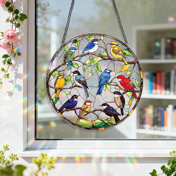 8 Inch Sun Catchers Indoor Window, Acrylic Rainbow Suncatcher Window Hanging Decoration for Living Room Bedroom Summer Home Balcony Ornaments Decoration (76 Bird)