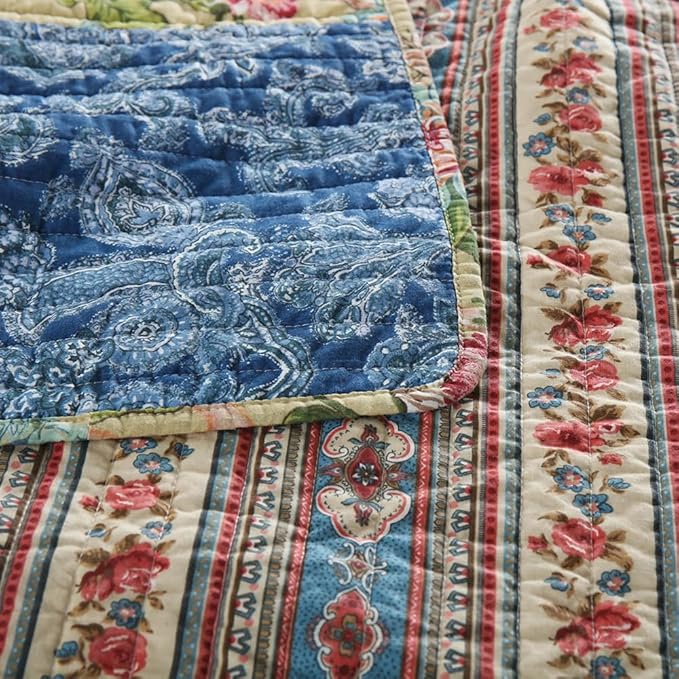 Cotton Bedspread Quilt Sets Reversible Bedding Coverlet Sets 3 Pieces Gorgeous Rustic Vintage Floral Red Yellow Patchwork Bedspread, King Size