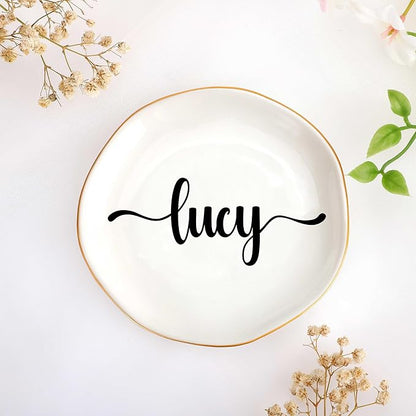 JoycuFF Lucy Personalized Name Ceramic Jewelry Tray, Mothers Day Christmas Anniversary Engagement Birthday Gifts for Women Couples, Trinket Dish for Rings Earrings Necklaces Bracelets Keys